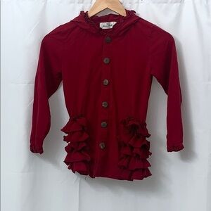 Girls Marie Nicole Ruffle Burgundy Hooded Jacket Size‎ 10 EUC